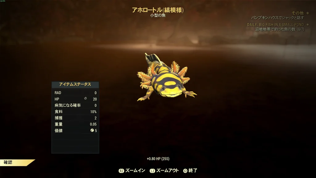 【Fallout76】アホロートル 6月分が釣れる場所を紹介